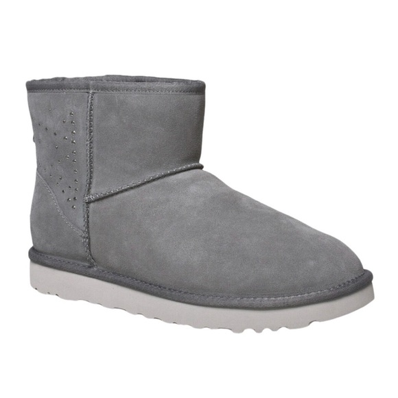 Ugg Classic Mini Il Studded Charcoal Suede Sheepskin Boots - Picture 2 of 4
